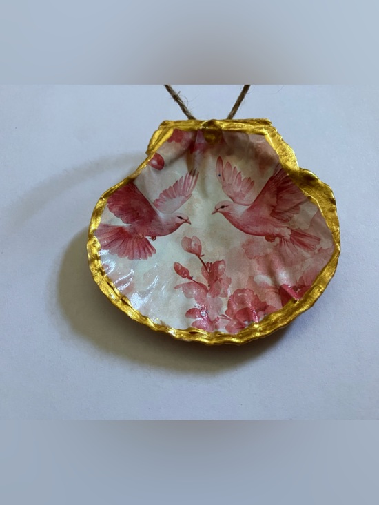 Other - Handcrafted Doves Shell Ornament Decoupage 3inch